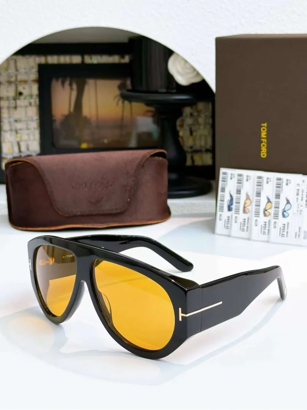 Tom Ford Black Frames with Amber Lenses Men’s Sunglasses